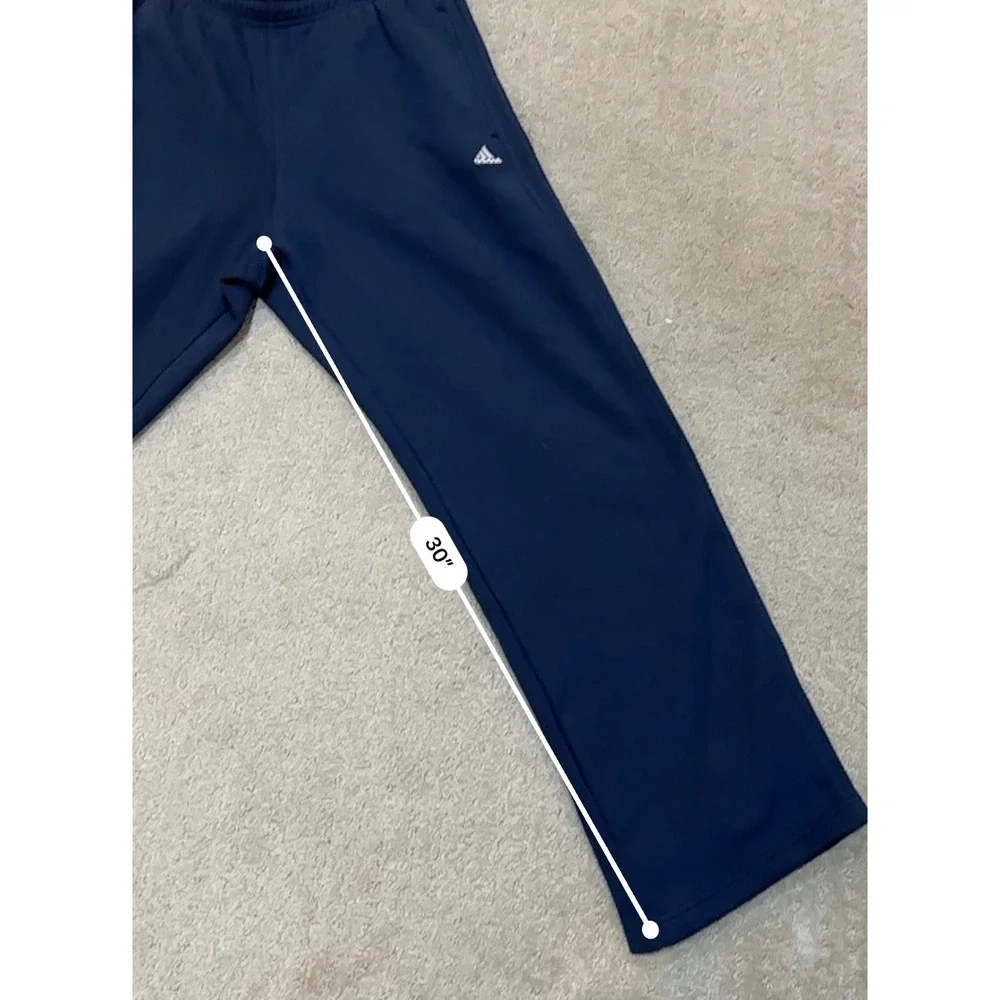 Adidas Navy Blue Fleece Sweatpants Mens Large Straight Leg 3‎ Stripe Track Pants
